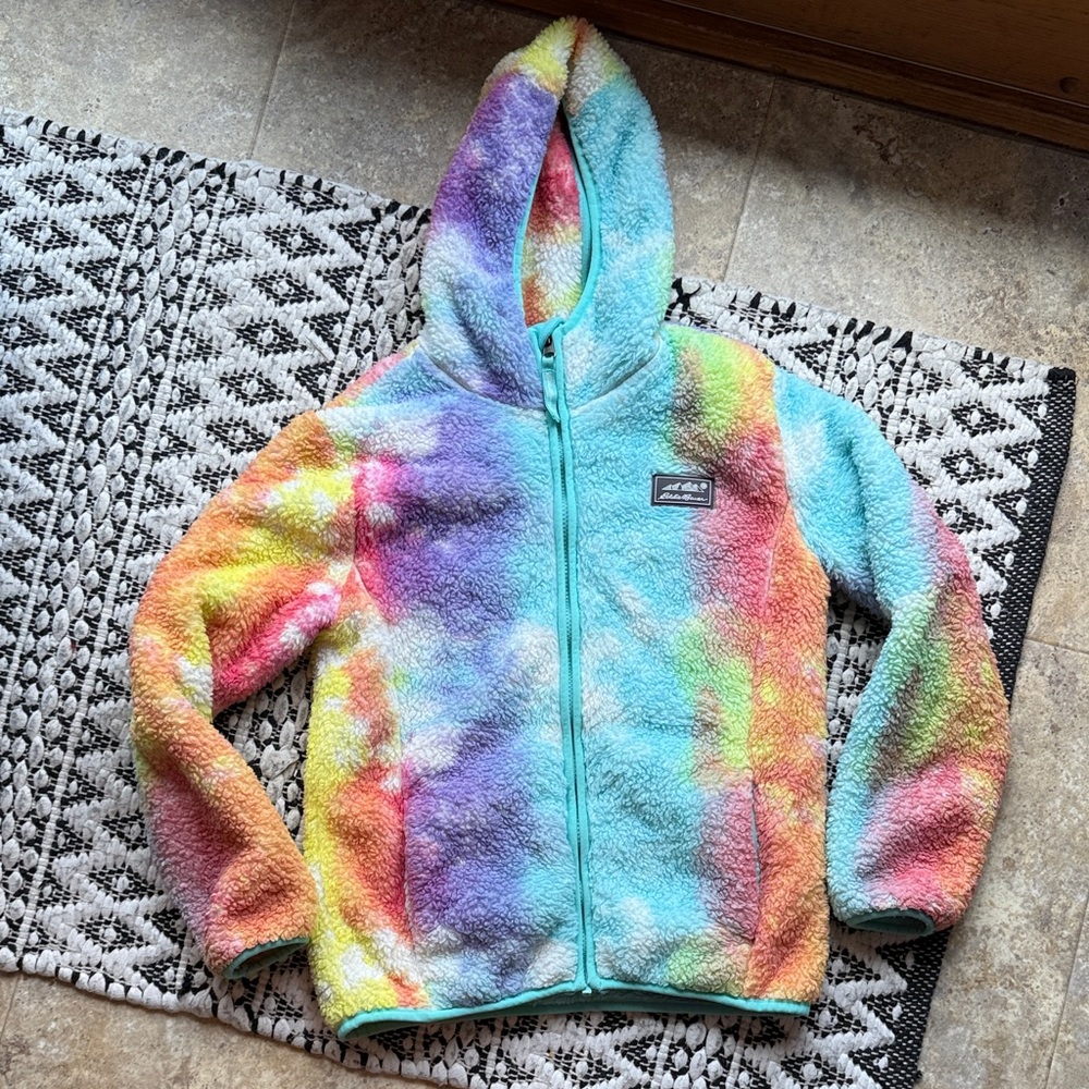 Eddie Bauer Multicolor Fleece Kids Hoodie Size M 10/12 neon rainbow